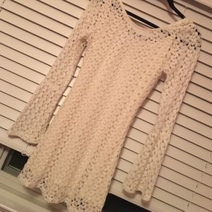 Cream Colored Lace Long Sleeve Mini Dress